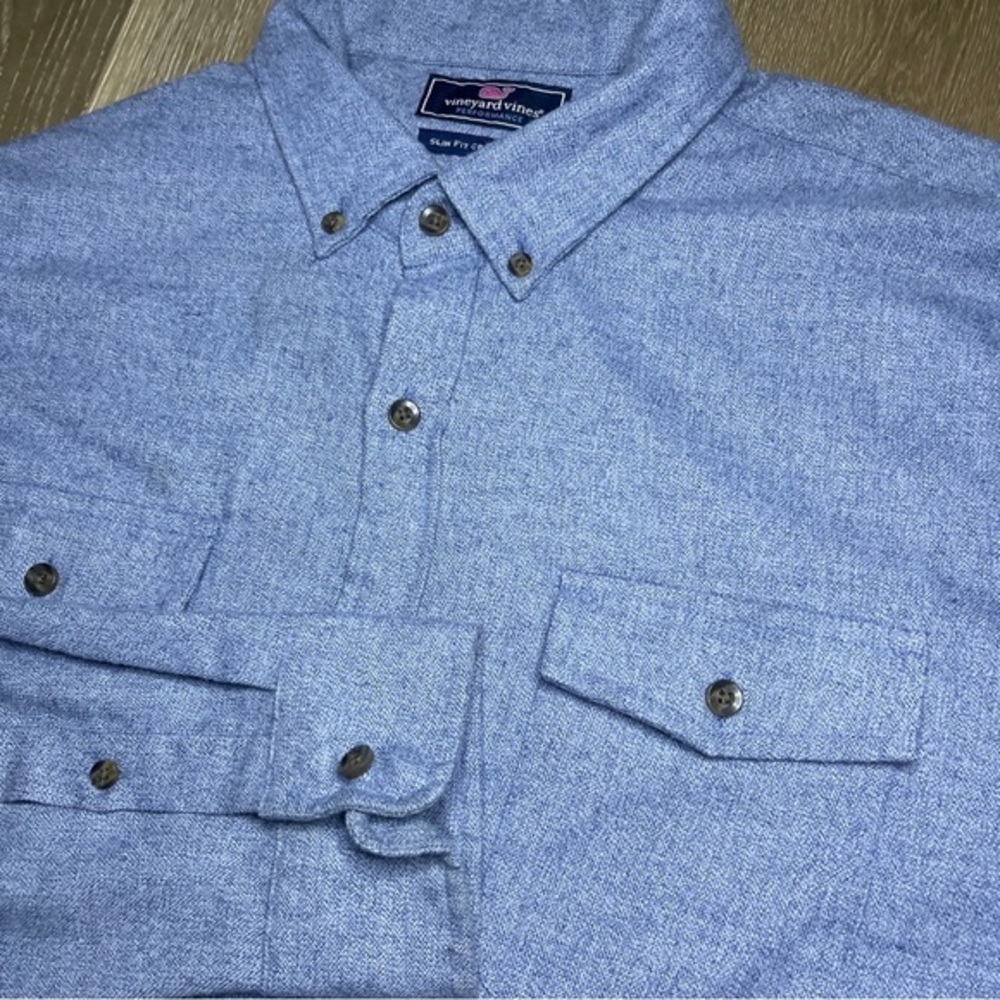 Vineyard Vines Men’s Large Perfomance Blue Long‎ Sleeve Slim Fit Crosby Shirt